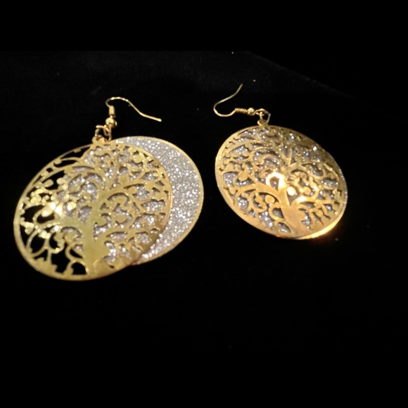 Gold and Silver glitter round earrings - Picture 1 of 3